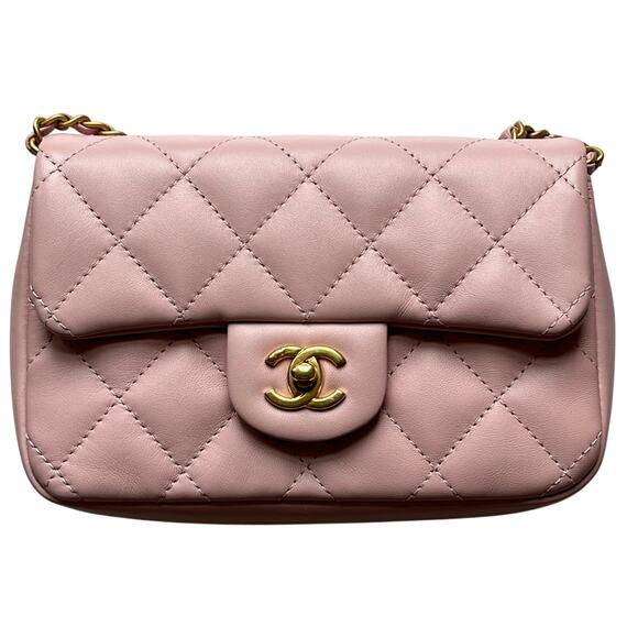 Chanel Mini Rectangular Flap Bag with Heart Chain Pink Lambskin Antique Gold - Picture 2 of 15